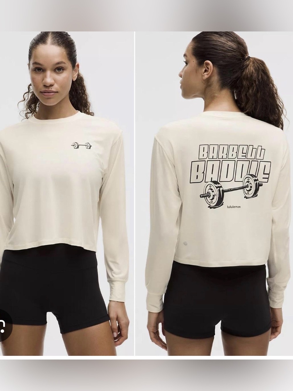 lululemon Athletica Long-Sleeve Crop Tee in Cream with Back Graphic